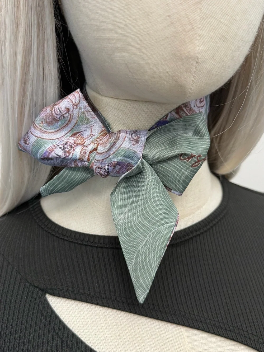 Buddha India Art Twilly Scarf Green Boho Hair Ribbon Neck Scarf Spiritual